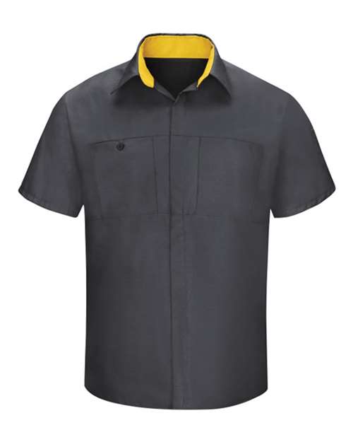Red Kap SY42 Men's Performance Plus Short Sleeve Shirt With Oilblok Technology - Charcoal/ Yellow - front