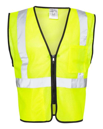 Kishigo 1537-1538 Unisex Double-Pocket Zippered Economy Class 2 Vest - Lime - front