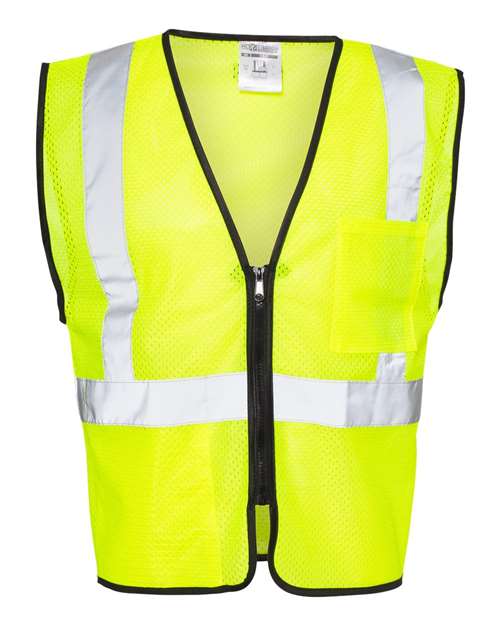 Kishigo 1537-1538 Unisex Double-Pocket Zippered Economy Class 2 Vest - Lime - front