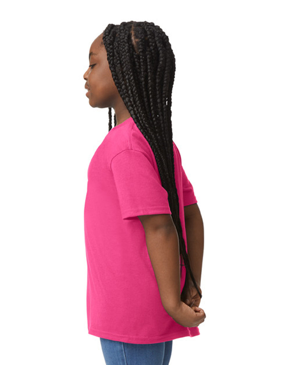 Gildan 8000B Youth DryBlend T-Shirt - Heliconia - model side