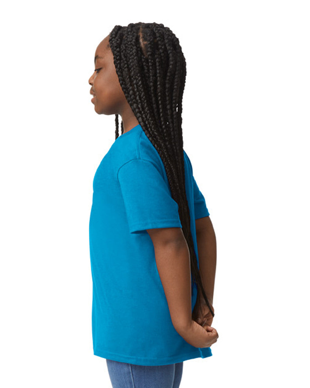 Gildan 8000B Youth DryBlend T-Shirt - Sapphire - model side
