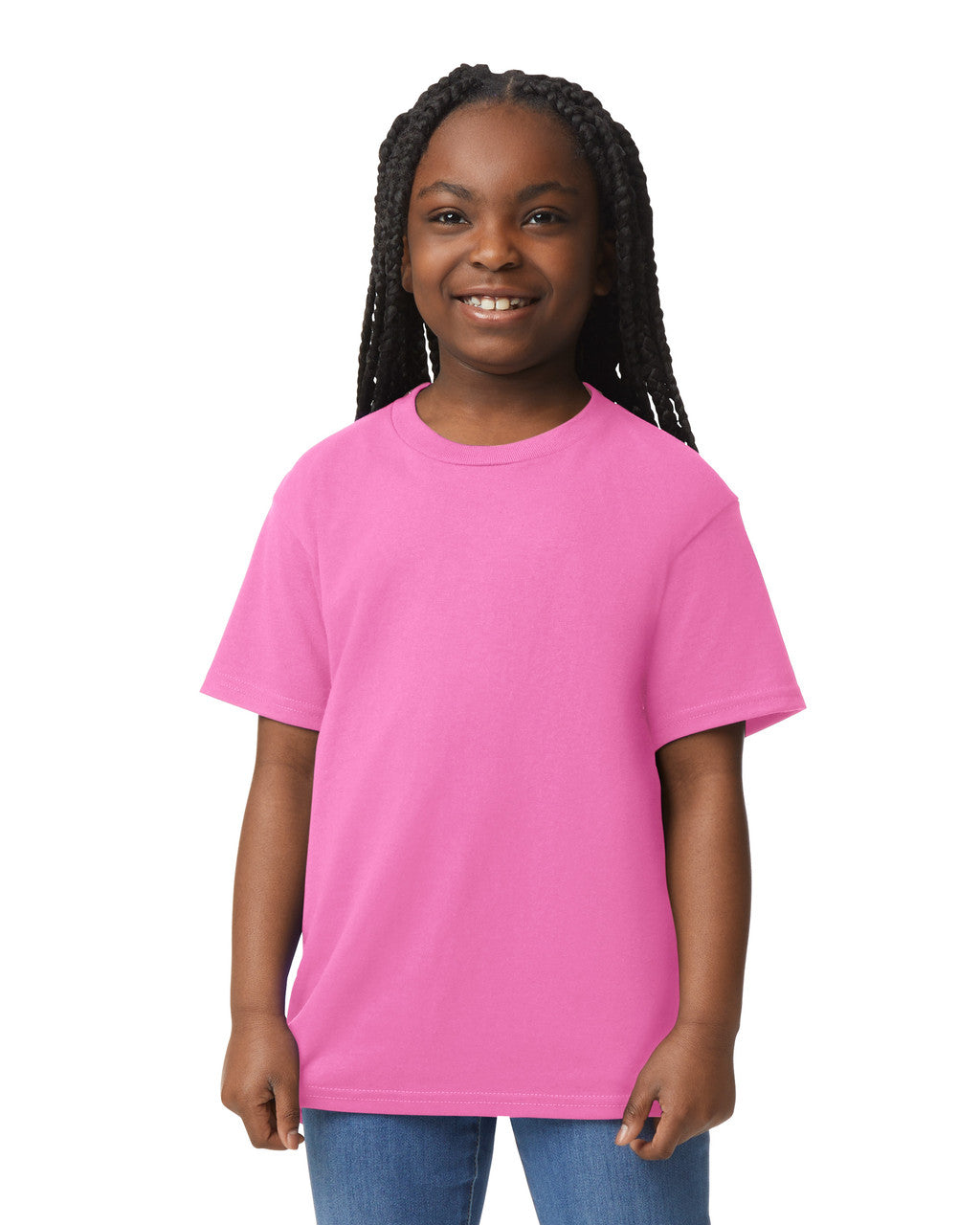 Gildan 8000B Youth DryBlend T-Shirt - Azalea - model front