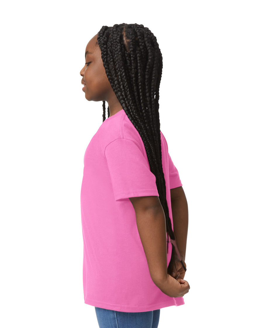 Gildan 8000B Youth DryBlend T-Shirt - Azalea - model side