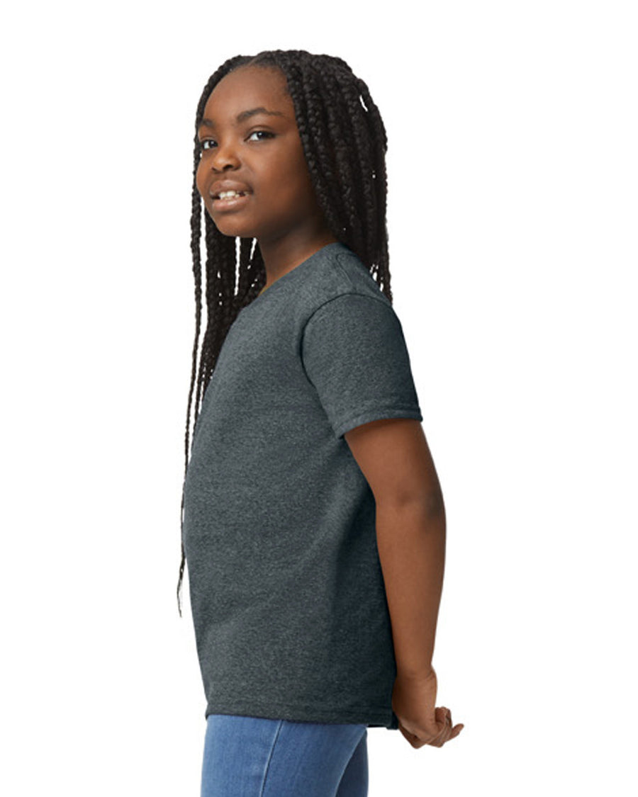 Gildan 8000B Youth DryBlend T-Shirt - Dark Heather - model side