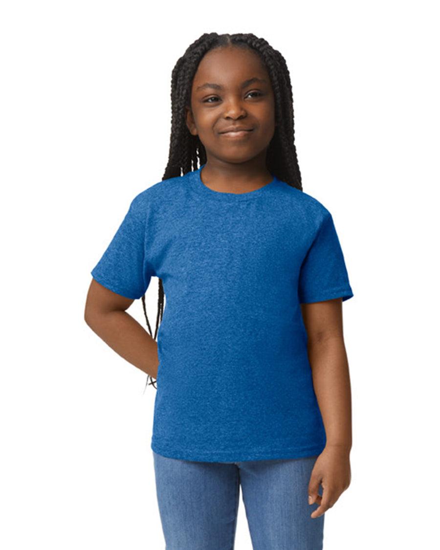 Gildan 8000B Youth DryBlend T-Shirt - Heather Deep Royal - model front