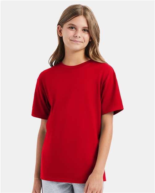 Hanes 498Y Youth Perfect-T T-Shirt - Athletic Red - model front