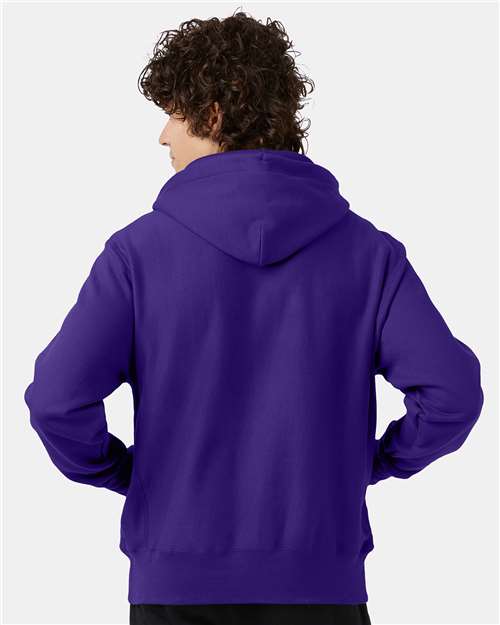 Champion S101 Unisex Reverse Weave Hooded Sweatshirt - Purple - model back