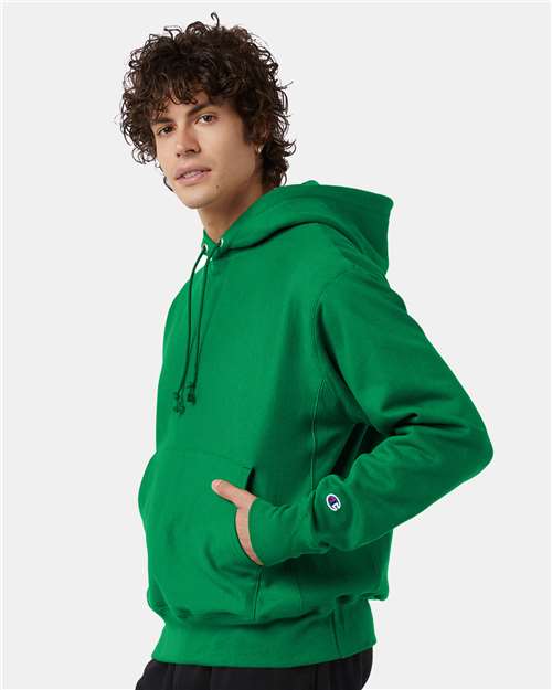 Champion S101 Unisex Reverse Weave Hooded Sweatshirt - Kelly Green - model side