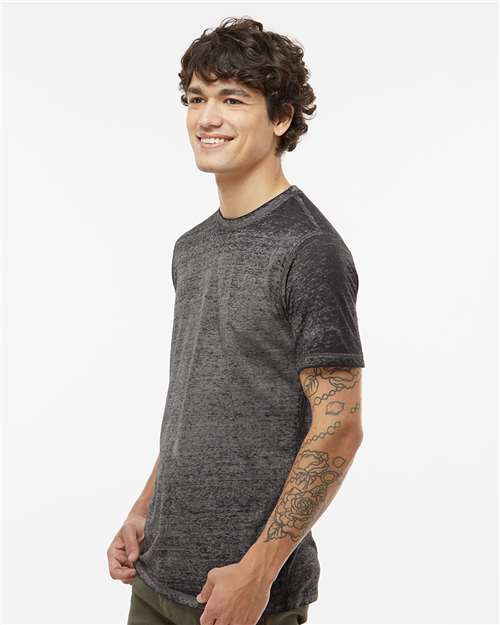 J. America 8115 Unisex Zen Jersey T-Shirt - Twisted Black - model side