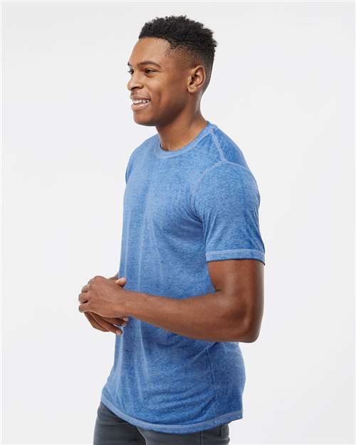 J. America 8115 Unisex Zen Jersey T-Shirt - Twisted Royal - model side