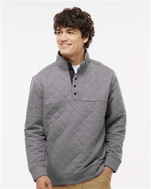 J. America 8890 Men's Quilted Half-Snap Pullover - Charcoal Heather - model front