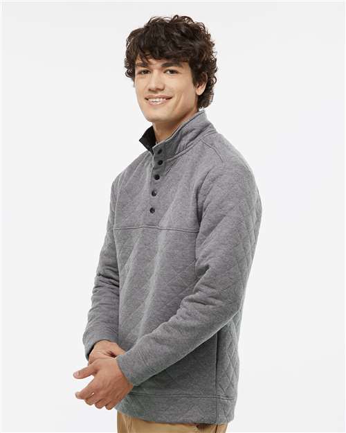 J. America 8890 Men's Quilted Half-Snap Pullover - Charcoal Heather - model side