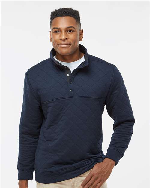 J. America 8890 Men's Quilted Half-Snap Pullover - Navy - model front
