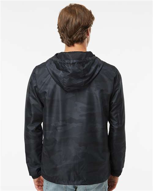 Independent Trading Co. EXP54LWZ Men's Lightweight Windbreaker Full-Zip Jacket - Black Camo - model back