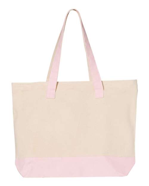 Q-Tees Q1300 19L Zippered Tote - Natural/ Light Pink - back