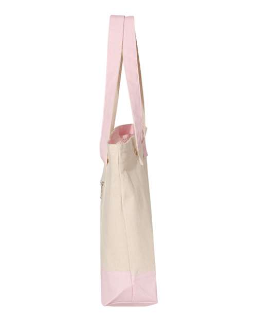 Q-Tees Q1300 19L Zippered Tote - Natural/ Light Pink - side