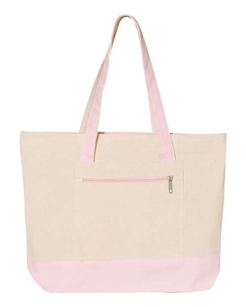 Q-Tees Q1300 19L Zippered Tote - Natural/ Light Pink - front