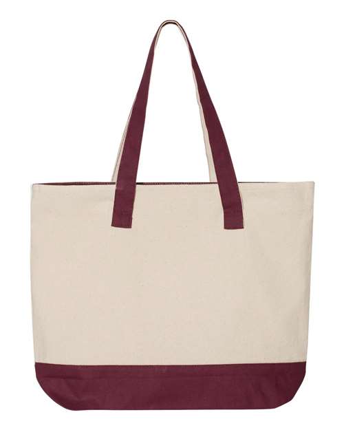 Q-Tees Q1300 19L Zippered Tote - Natural/ Maroon - back