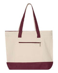Q-Tees Q1300 19L Zippered Tote - Natural/ Maroon - front