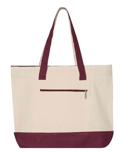 Q-Tees Q1300 19L Zippered Tote - Natural/ Maroon - front