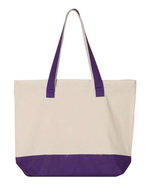 Q-Tees Q1300 19L Zippered Tote - Natural/ Purple - back