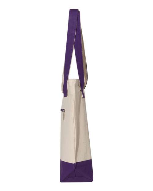 Q-Tees Q1300 19L Zippered Tote - Natural/ Purple - side