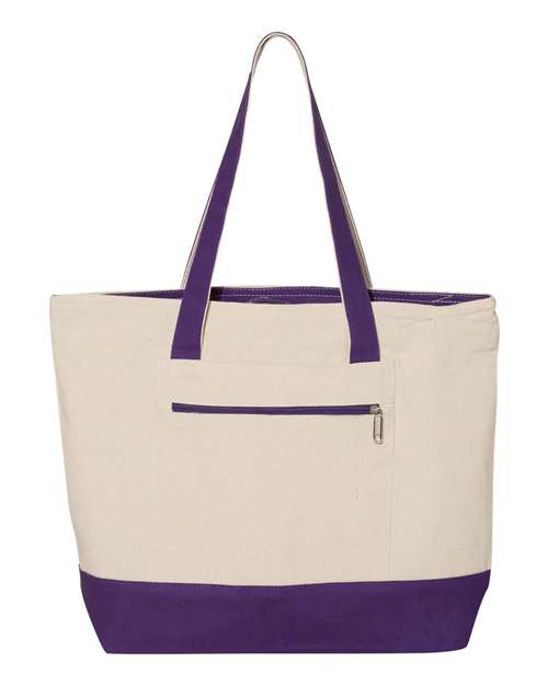 Q-Tees Q1300 19L Zippered Tote - Natural/ Purple - front
