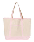 Q-Tees Q1500 34.6L Large Canvas Deluxe Tote - Natural/ Light Pink - front