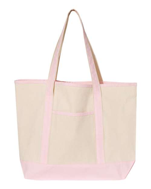 Q-Tees Q1500 34.6L Large Canvas Deluxe Tote - Natural/ Light Pink - front