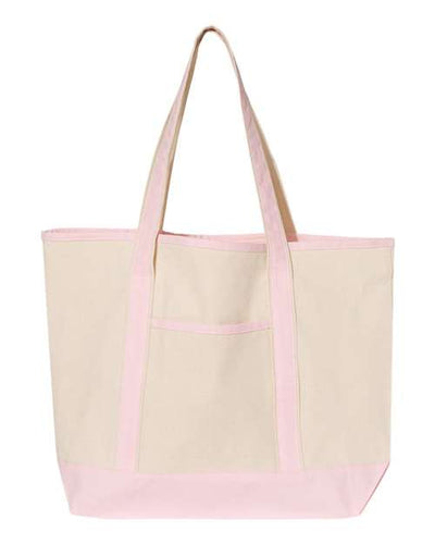 Q-Tees Q1500 34.6L Large Canvas Deluxe Tote - Natural/ Light Pink - front