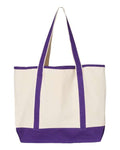 Q-Tees Q1500 34.6L Large Canvas Deluxe Tote - Natural/ Purple - back
