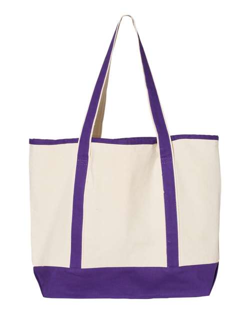 Q-Tees Q1500 34.6L Large Canvas Deluxe Tote - Natural/ Purple - back