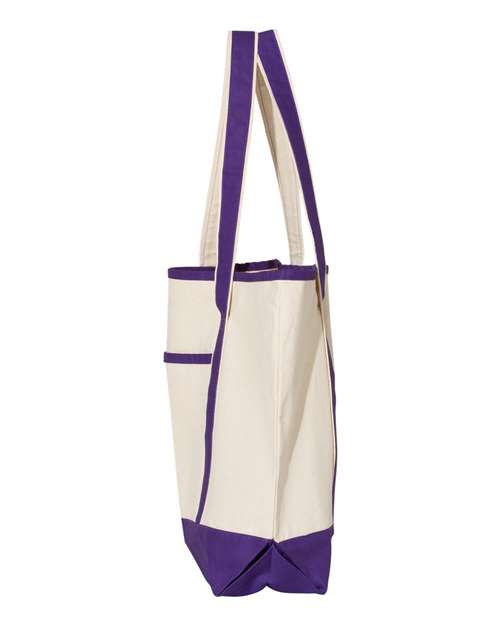Q-Tees Q1500 34.6L Large Canvas Deluxe Tote - Natural/ Purple - side