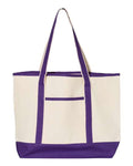 Q-Tees Q1500 34.6L Large Canvas Deluxe Tote - Natural/ Purple - front
