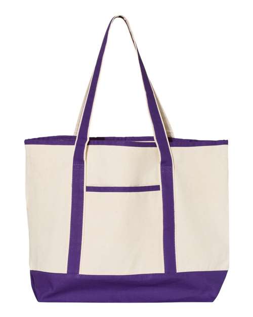 Q-Tees Q1500 34.6L Large Canvas Deluxe Tote - Natural/ Purple - front