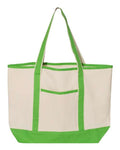 Q-Tees Q1500 34.6L Large Canvas Deluxe Tote - Natural/ Lime - front