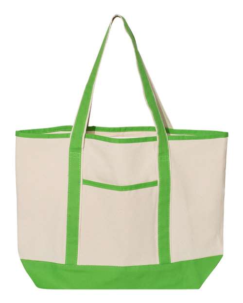 Q-Tees Q1500 34.6L Large Canvas Deluxe Tote - Natural/ Lime - front