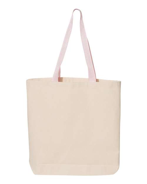 Q-Tees Q4400 11L Canvas Tote with Contrast-Color Handles - Natural/ Light Pink - back