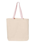 Q-Tees Q4400 11L Canvas Tote with Contrast-Color Handles - Natural/ Light Pink - front