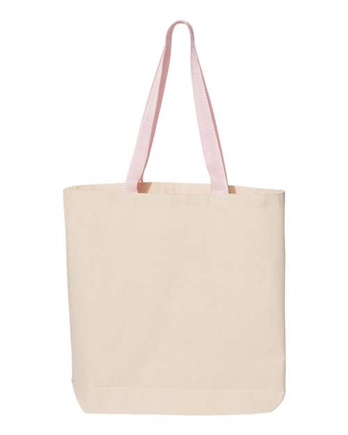 Q-Tees Q4400 11L Canvas Tote with Contrast-Color Handles - Natural/ Light Pink - front