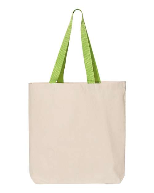 Q-Tees Q4400 11L Canvas Tote with Contrast-Color Handles - Natural/ Lime - back