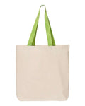 Q-Tees Q4400 11L Canvas Tote with Contrast-Color Handles - Natural/ Lime - front