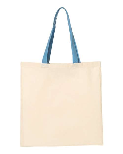 Q-Tees QTB6000 Economical Tote with Contrast-Color Handles - Natural/ Carolina Blue - back