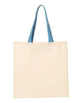 Q-Tees QTB6000 Economical Tote with Contrast-Color Handles - Natural/ Carolina Blue - front