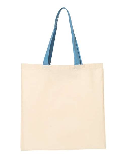 Q-Tees QTB6000 Economical Tote with Contrast-Color Handles - Natural/ Carolina Blue - front