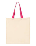Q-Tees QTB6000 Economical Tote with Contrast-Color Handles - Natural/ Hot Pink - back