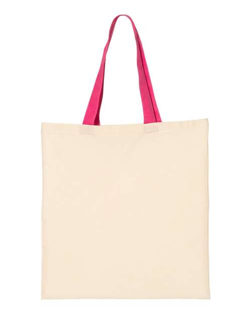 Q-Tees QTB6000 Economical Tote with Contrast-Color Handles - Natural/ Hot Pink - back