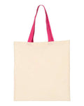 Q-Tees QTB6000 Economical Tote with Contrast-Color Handles - Natural/ Hot Pink - front