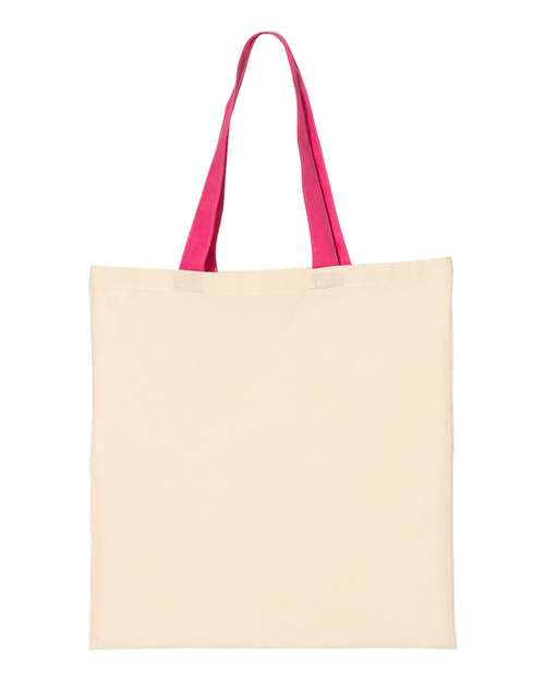 Q-Tees QTB6000 Economical Tote with Contrast-Color Handles - Natural/ Hot Pink - front