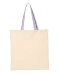 Q-Tees QTB6000 Economical Tote with Contrast-Color Handles - Natural/ Lavender - front